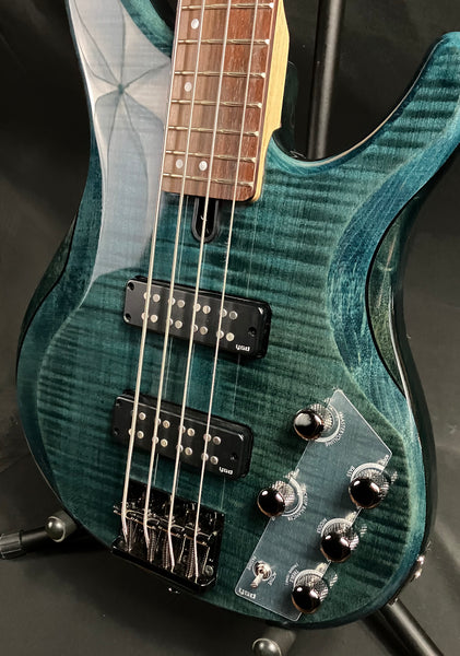 Yamaha TRBX604FM 4-String Bass Guitar Flamed Maple Indigo Blue Finish