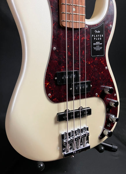 Fender Player Plus Active Precision Bass 4-String Bass Guitar Olympic Pearl w/ Gig Bag